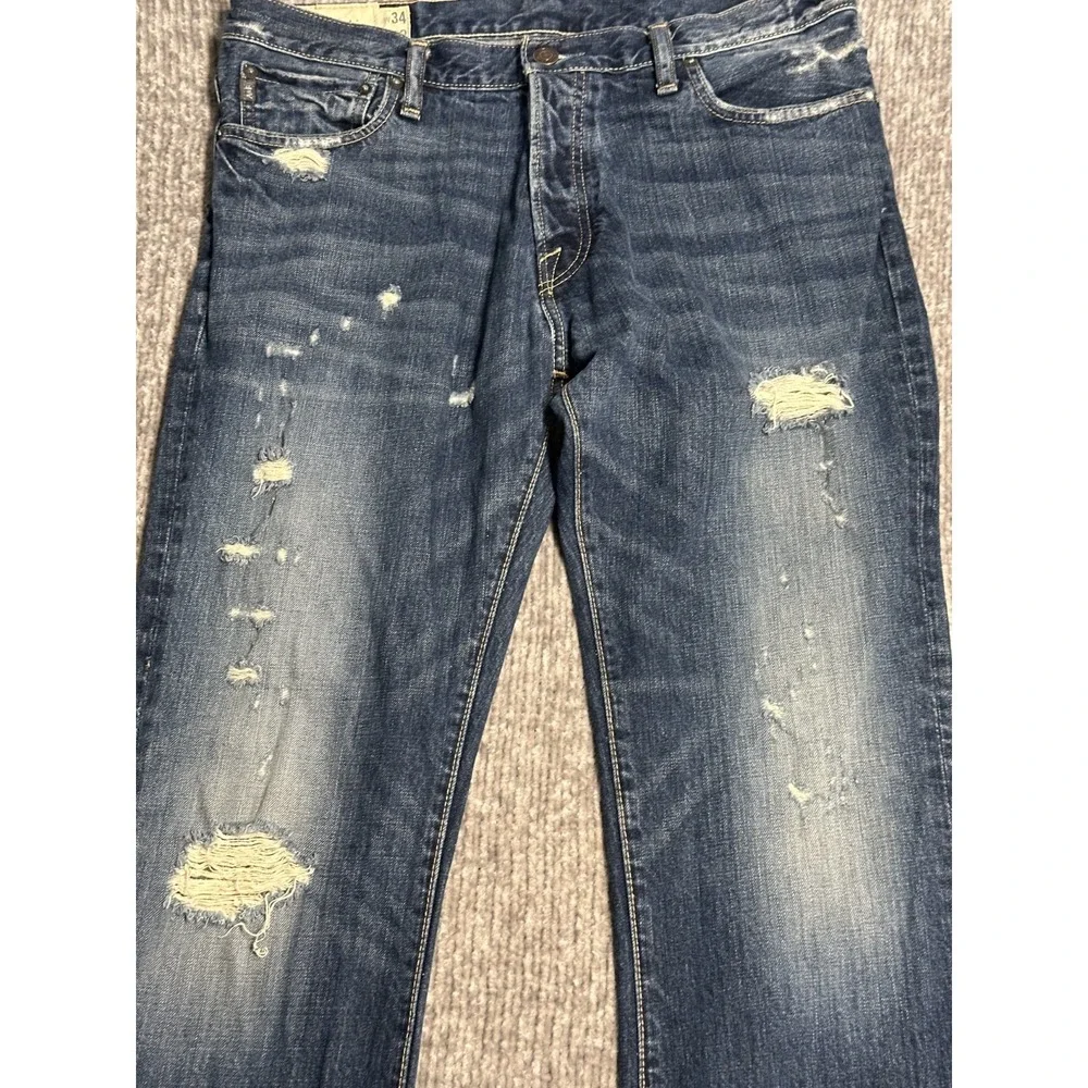 Abercrombie & Fitch Baxter Mens 34x32 Distressed Slim Bootcut Jeans Dark Wash